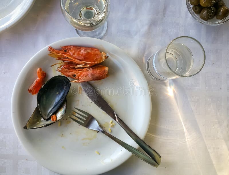 Remnants of Food on the Tray, the Remains of Lunch. Rice with