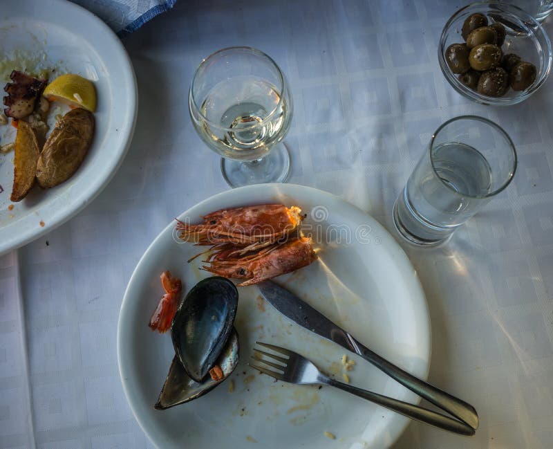 Empty Plates with Remnants of Food after Lunch Stock Image Image of