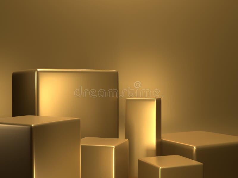 Empty podium on gold color background with box stand concept product shelf standing 3D rendering royalty free illustration