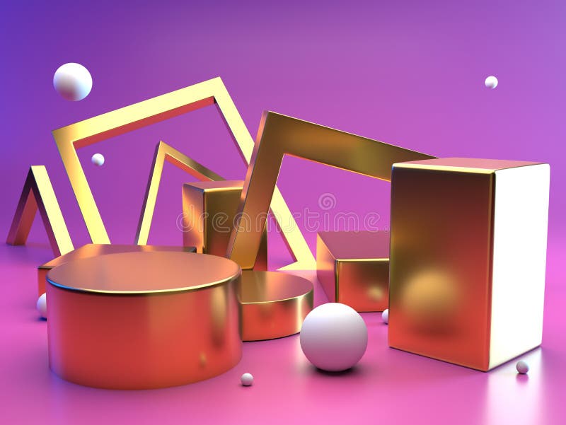 Empty podium gold or pedestal display on purple background with Podium for brand promotion product, 3d render digital stock illustration