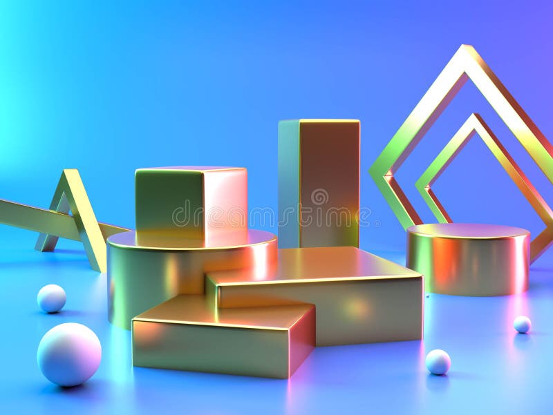 Empty podium or pedestal display on colorful background with box stand concept. Podium for brand promotion product, 3d render stock illustration