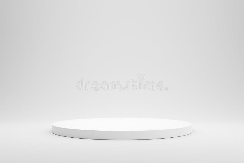 Empty podium or pedestal display on white background with cylinder stand concept. Blank product shelf standing backdrop. 3D vector illustration