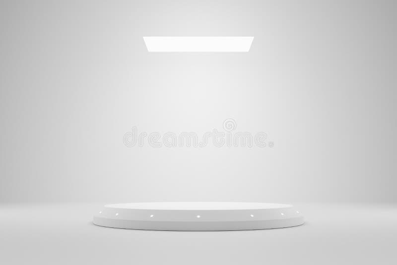 Empty podium or pedestal display on white room and light background with futuristic stand concept. Blank product shelf standing stock illustration