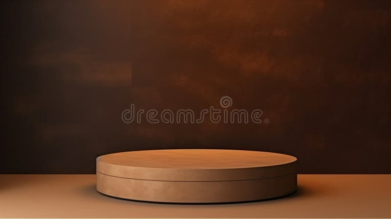 Empty Product Display Podium 3D Render with Brown Background. A minimalist 3D render of an empty product display podium against a brown wall, ideal for showcasing items.