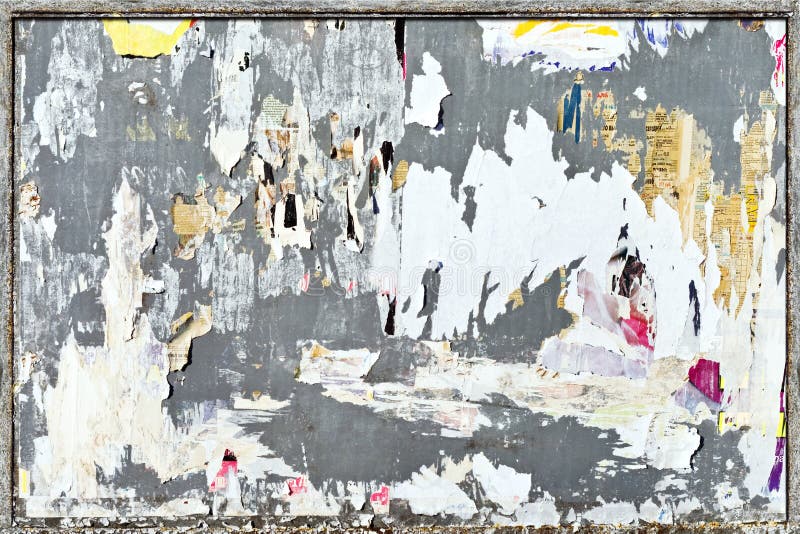 Empty public bulletin board. With scraps of old russian advertisement posters and newspapers. Saint-Petersburg, Russia stock photos