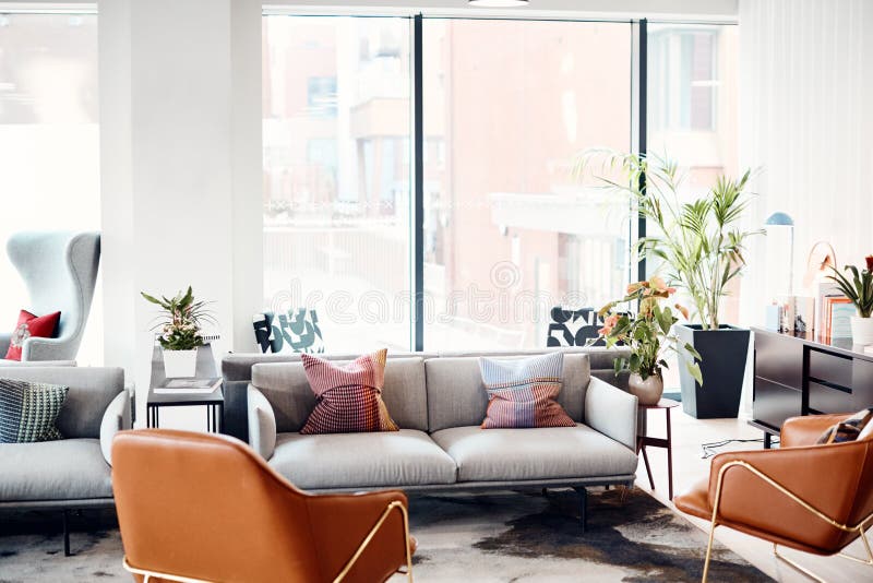 Empty Reception Area In Modern Open Plan Office Stock Image