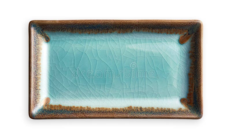 Empty rectangular plate, Blue ceramics plate in cracked pattern, View from above isolated on white background with clipping path royalty free stock photography Empty rectangular plate, Blue ceramics plate in cracked pattern, View from above isolated on white background with clipping path royalty free stock photography