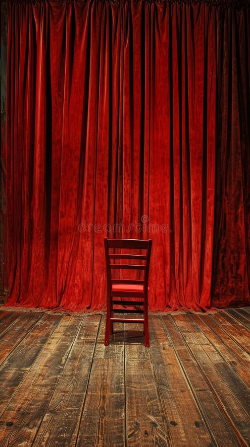 Empty red chair on a stage with curtains vector illustration