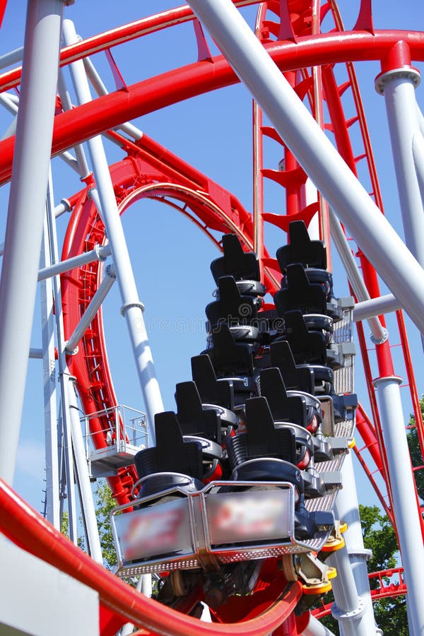 Empty red roller coaster