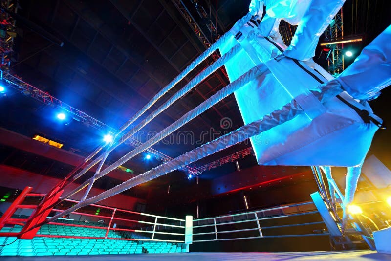 Empty ring geared-up for fight boxers