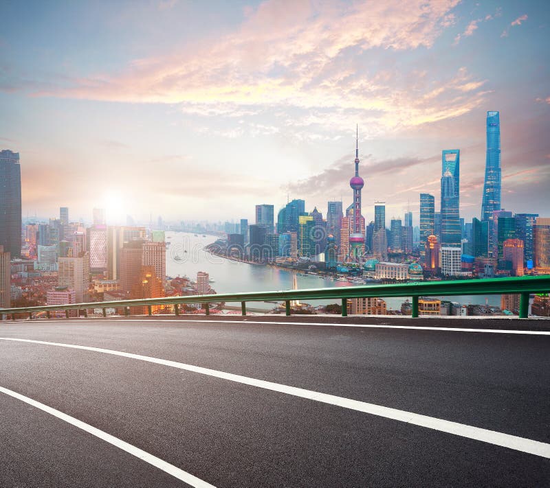 Empty Road Textured Floor with Bird-eye View at Shanghai Bund Sk Stock ...