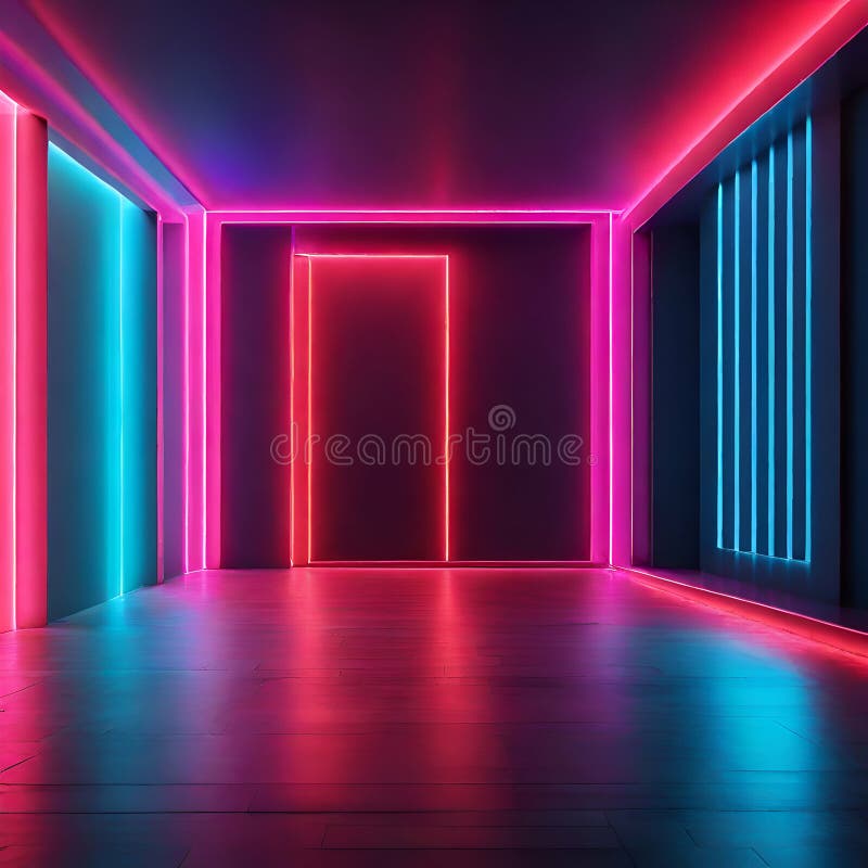 Empty room with abstract neon lighting vector illustration