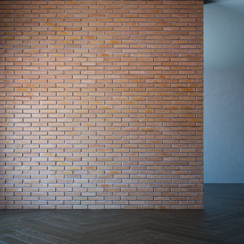Empty Room with Brick Wall, 3d Rendering Stock Photo - Image of