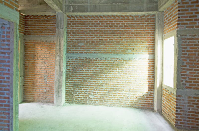 Empty room with brick wall of house under construction royalty free stock photography