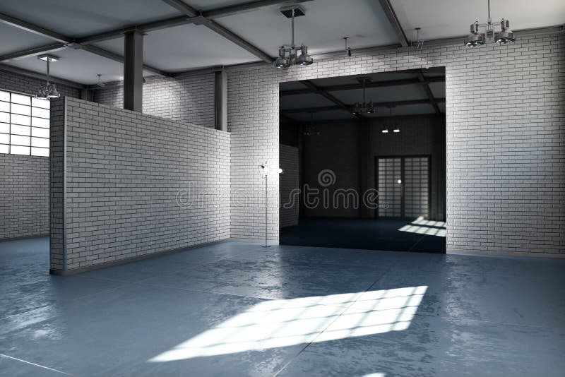 Empty room of a business or residential property with gray brick vector illustration Empty room of a business or residential property with gray brick vector illustration