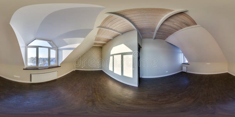 Empty room without furniture. full seamless spherical hdri panorama 360 degrees in interior of white loft room in equirectangular projection. ready for VR AR content