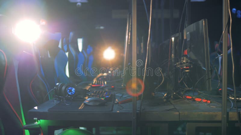 Empty room of a gaming club with chairs and equipment