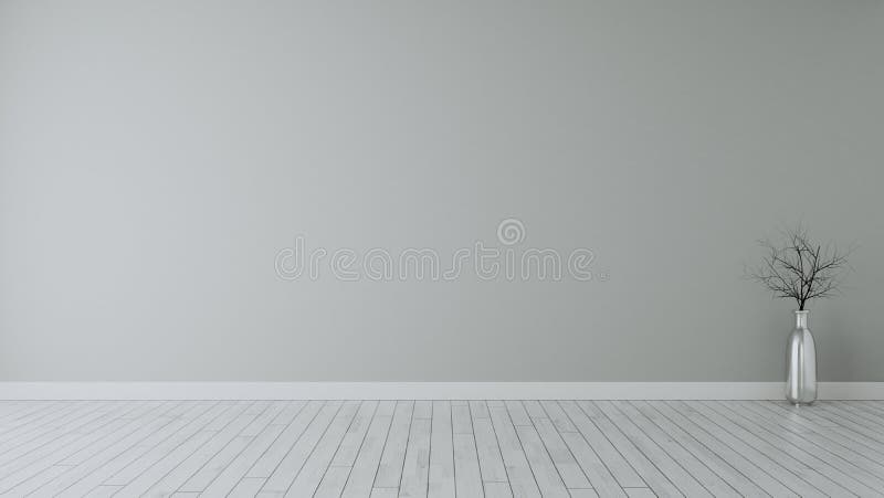 Empty room with grey wall painted and dry plant 3D rendering