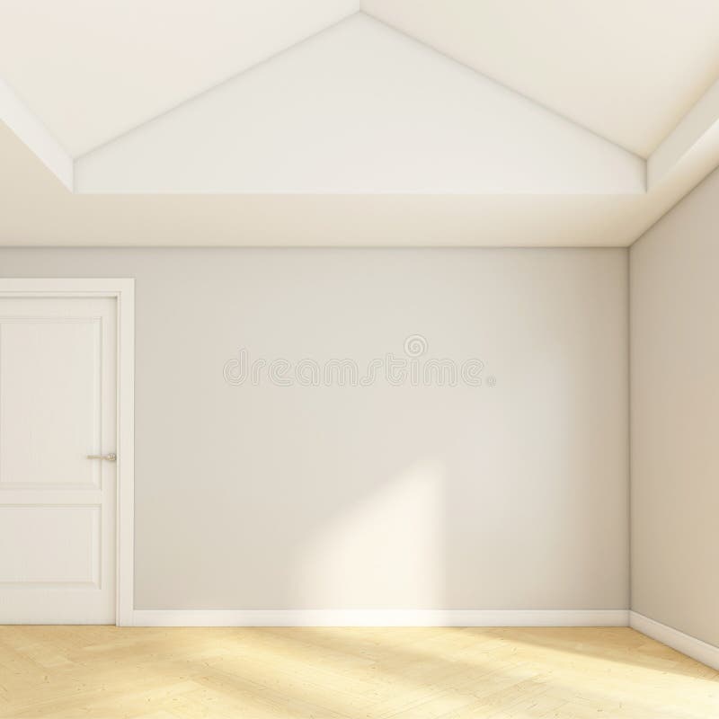 Modern Empty Room with Grey Wall and Wood Floor. 3D Rendering Stock