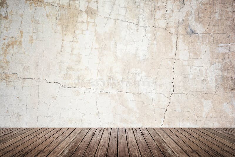 Empty room of grunge wall and wood floor