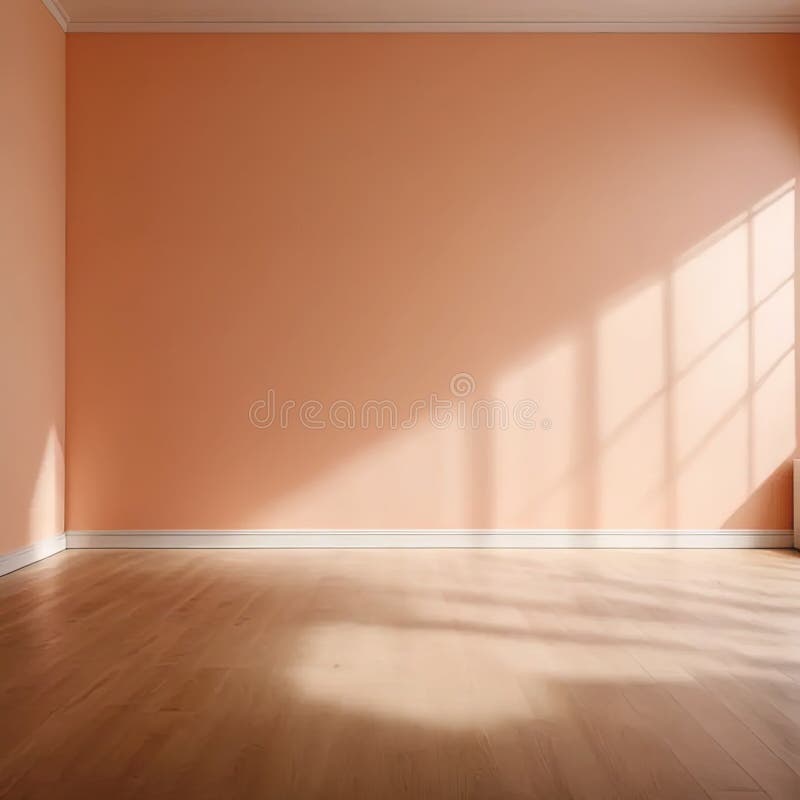 Empty room with peach fuzz color walls and light and shadow effect for product placement mockup royalty free illustration