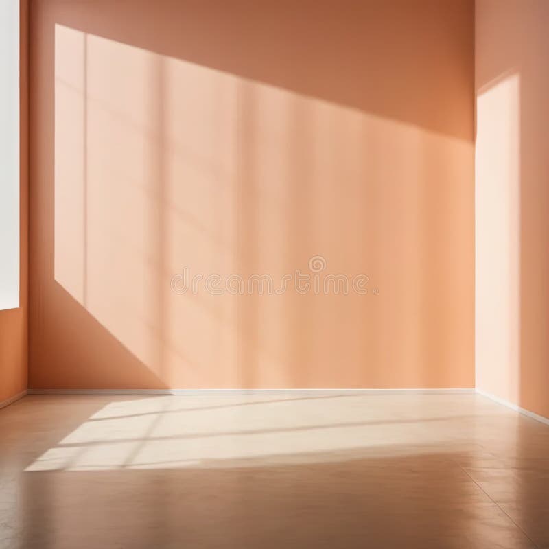 Empty room with peach fuzz color walls and light and shadow effect for product placement mockup royalty free illustration