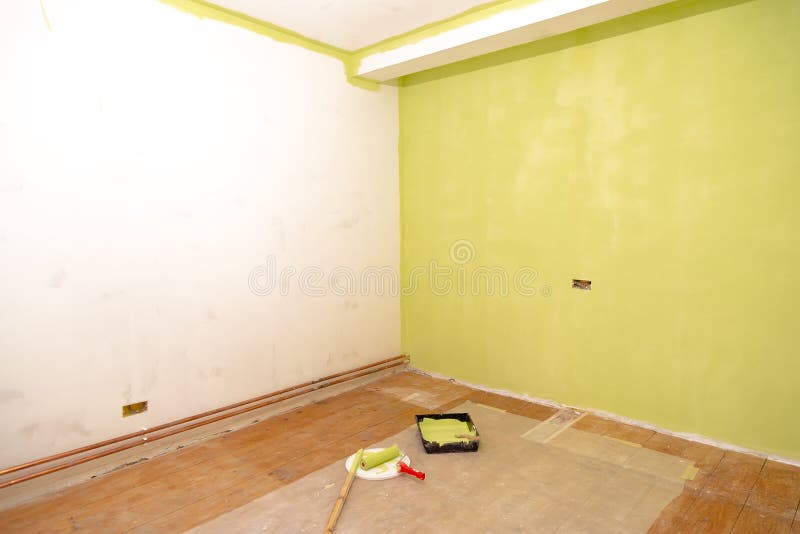 Empty Room Ready for Painting. Painting Tools an Empty Room, Ready for