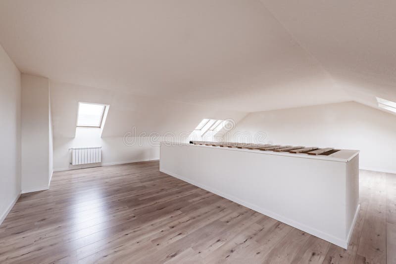 Empty Room with White Painted Walls and Chestnut Parquet Flooring and ...