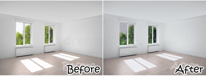 Room with windows before and after tinting