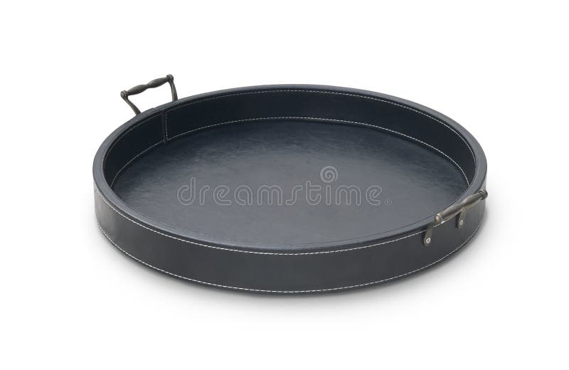 Empty Round Leather Serving Tray with Handles Stock Photo Image of