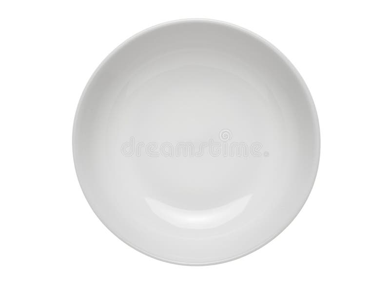 Empty round plate. Isolated dish on white background. Top view from above