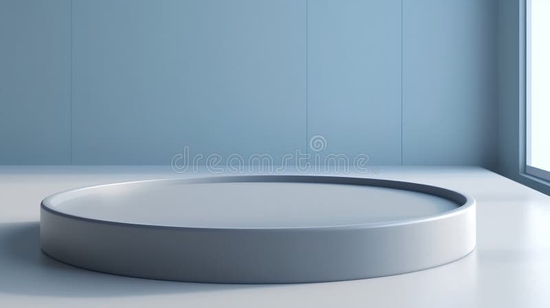 Empty round podium in blue room. 3D rendering. Abstract background. stock illustration