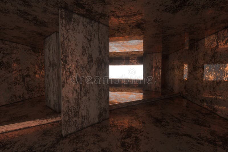 Empty rusty room with light coming in from the window, 3d rendering