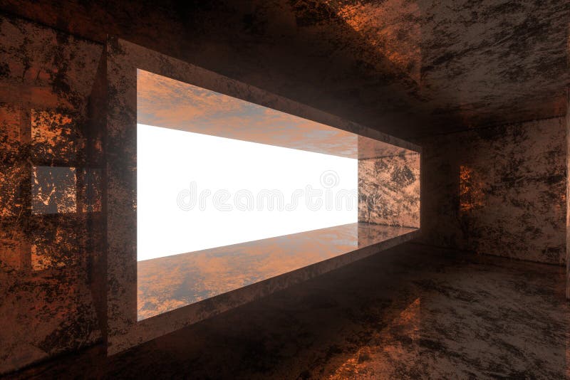 Empty rusty room with light coming in from the window, 3d rendering