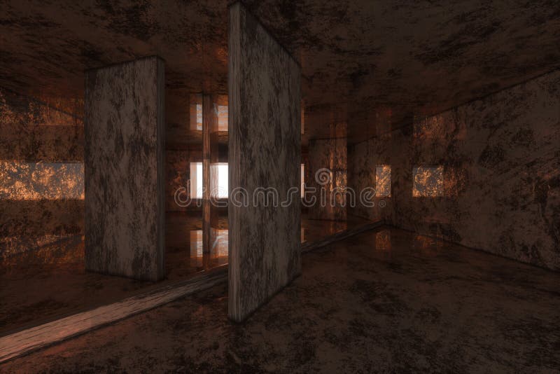 Empty rusty room with light coming in from the window, 3d rendering