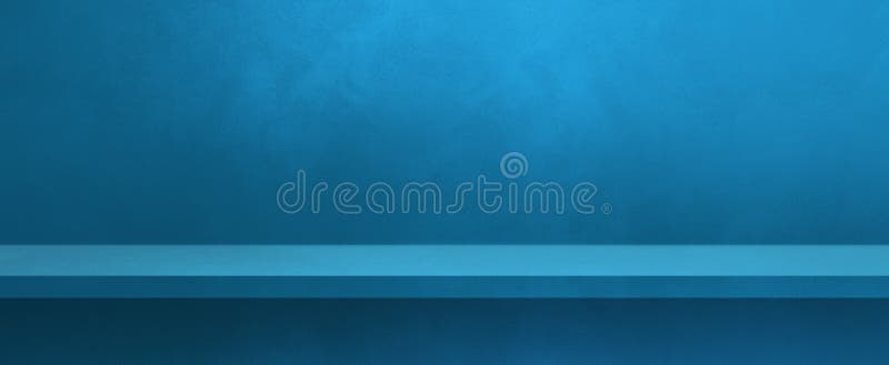 Empty shelf on a blue wall. Background template. Horizontal banner royalty free illustration