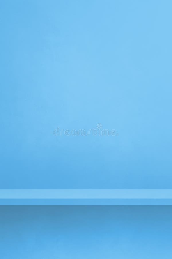 Empty shelf on a blue wall. Background template. Vertical backdrop vector illustration