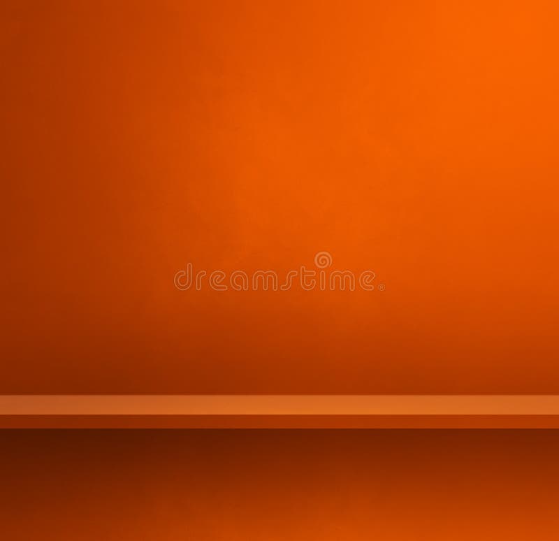 Empty shelf on orange wall. Background template. Square banner vector illustration