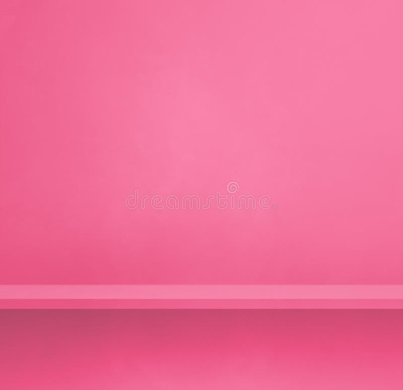 Empty shelf on a pink wall. Background template. Square banner stock images