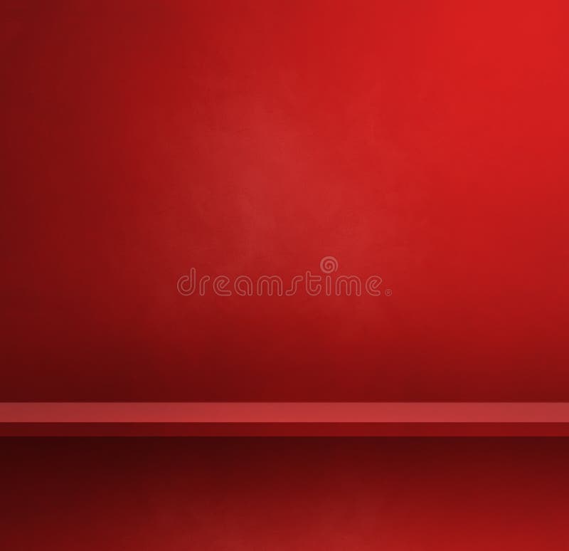 Empty shelf on a red wall. Background template. Square banner royalty free stock image
