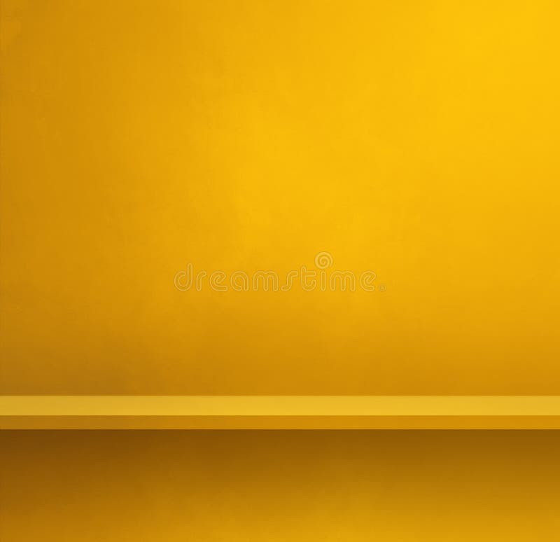 Empty shelf on a yellow wall. Background template. Square banner vector illustration