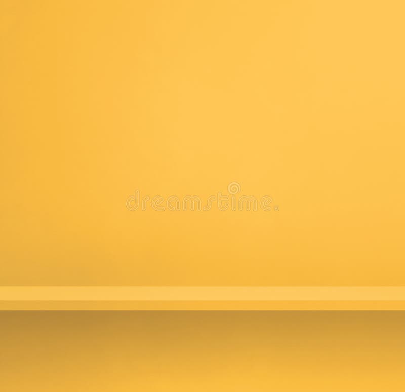 Empty shelf on a yellow wall. Background template. Square banner vector illustration