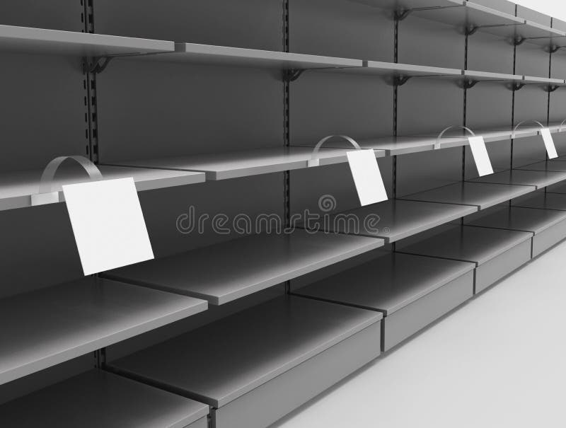 Download Empty Shelves In A Supermarket With Square Wobblers. 3d Illustration. Mock Up. Mockup. Stock ...