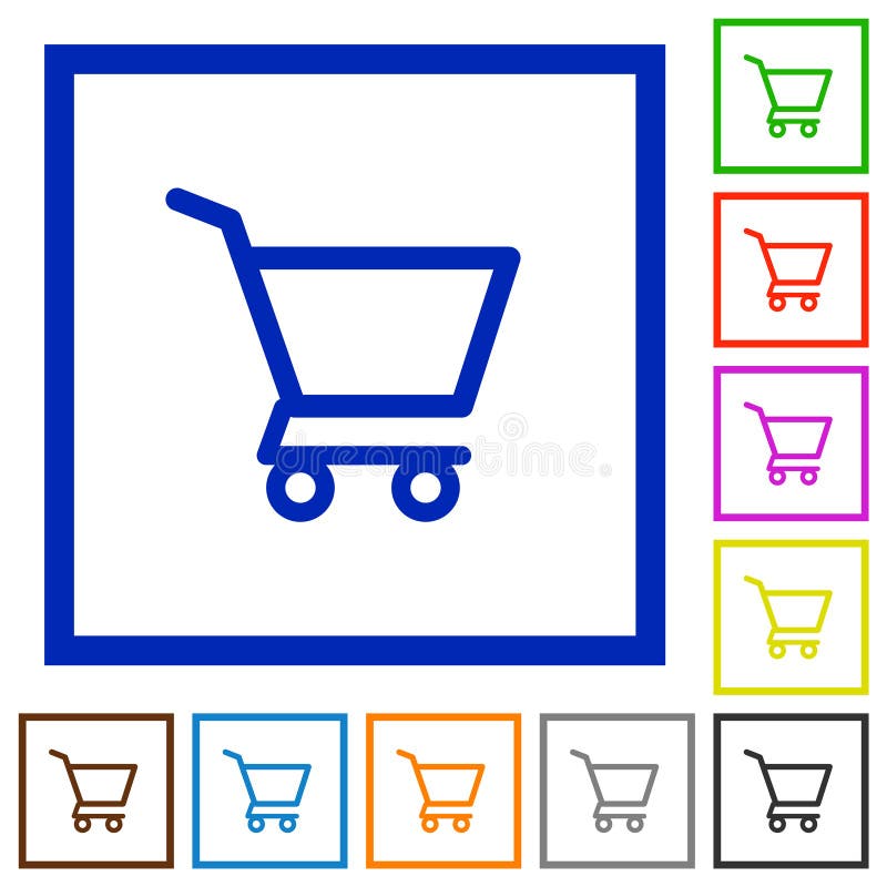Empty Shopping Cart Flat Framed Icons Stock Vector Illustration of