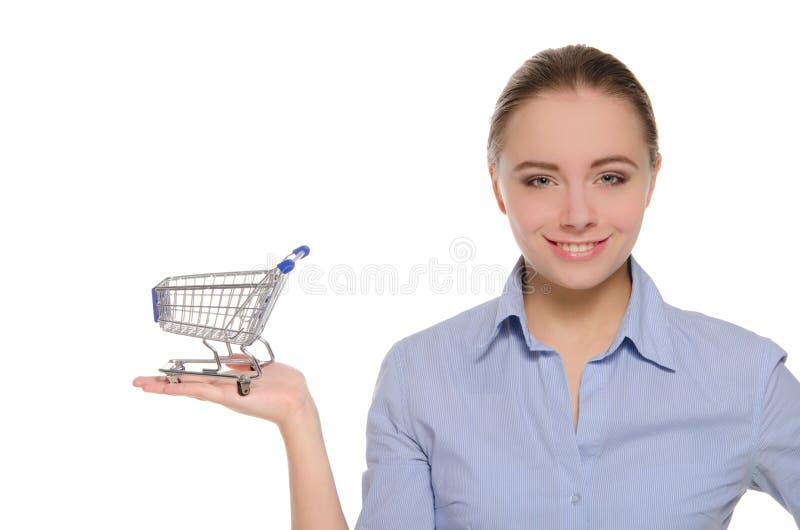 Empty shopping carts on a female hand