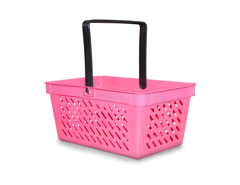 Pink Plastic Shopping Basket Isolated On White. Stock Image Image of