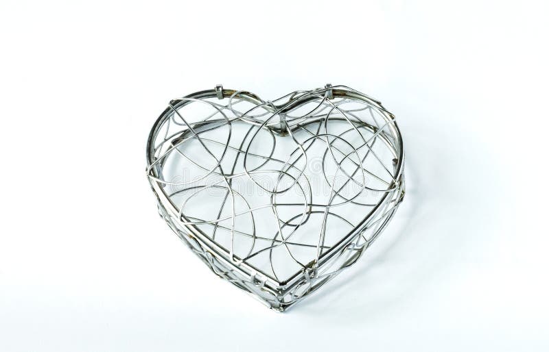 Empty Single Closed Curve Steel Container in Heart Like Shape on White Background for Valentine Event stock image