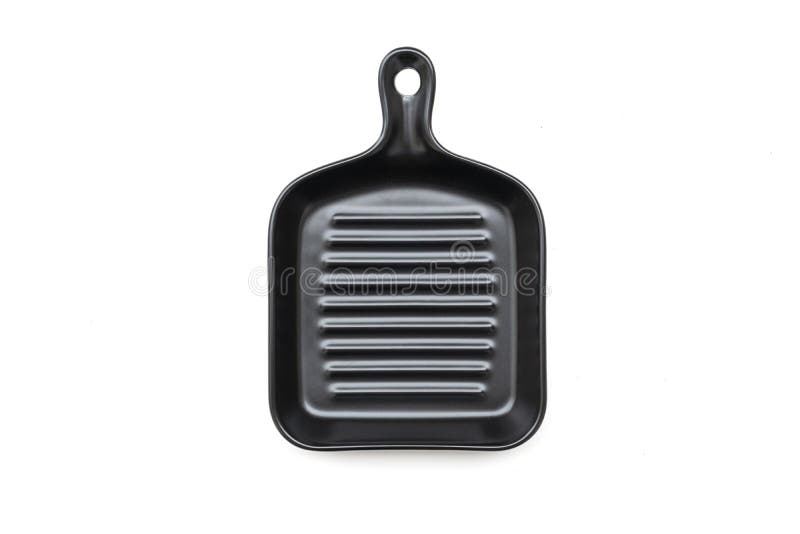 Empty Black Ceramic Square Pan Isolated on White Background Stock Photo