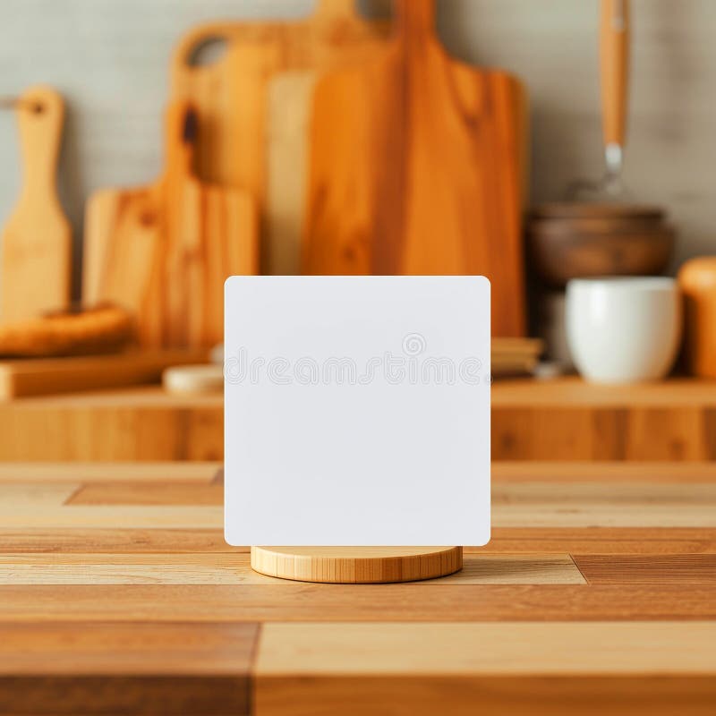 Empty Square Card on Rustic Kitchen Wood Counter vector illustration