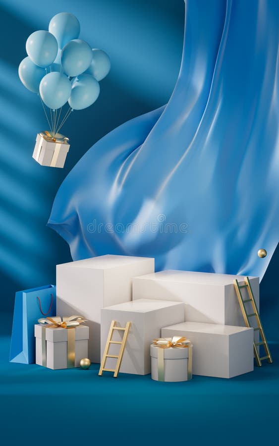 Empty stage with blue Chinese style background, 3d rendering royalty free illustration